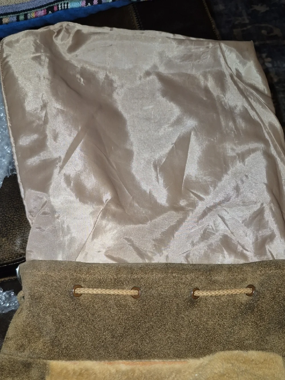 Suede & Fur Fringe Bag with Authentic Kangaroo Fur. decorative KangaPatch(#1996)